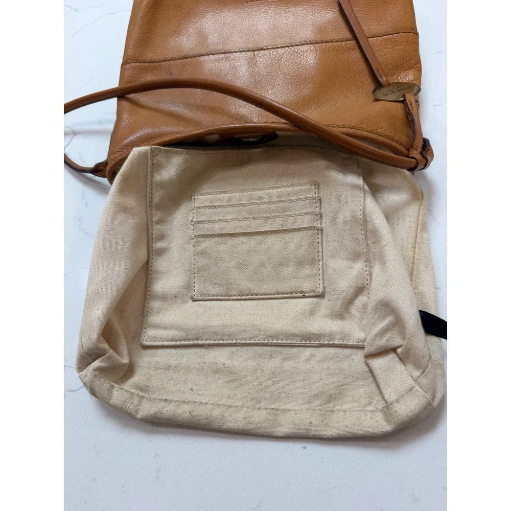 Margot New York Cognac Brown Leather Crossbody Bag Turn Lock Small Messenger
